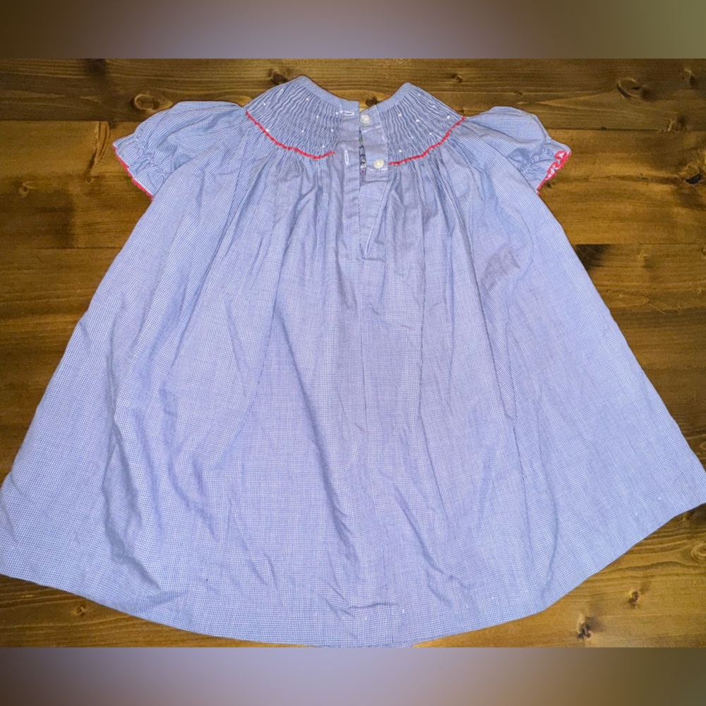 Handmade Smocked Dress – Heirloom Quality | Classic Blue Gingham sz 18 Month - Picture 4 of 5